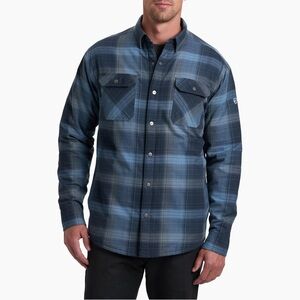 Kuhl JOYRYDR SHIRT-JAC Fleece Lined Flannel Jacket Men’s Size Small Blue Plaid